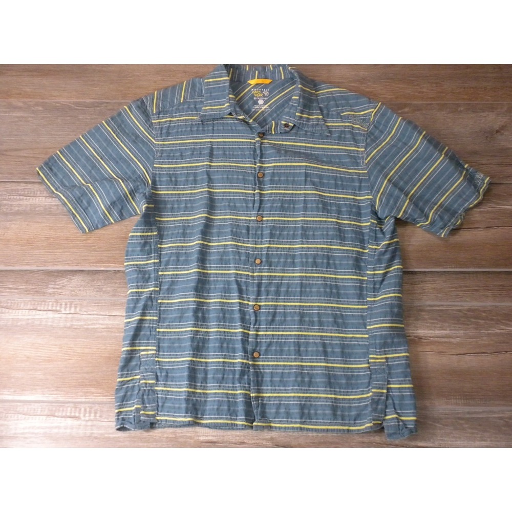 Mountain Hardwear Morrison Shirt Mens L‎ Blue Pearl Snap Textured Stripe Granola